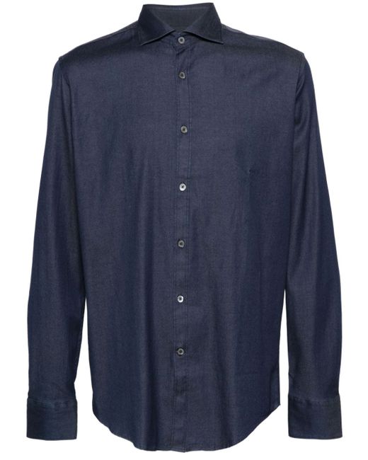 Canali spread-collar chambray shirt