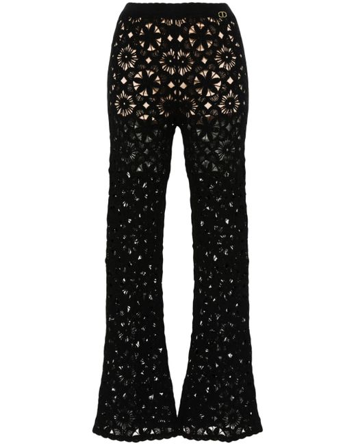 Twin-Set floral-crochet flared trousers