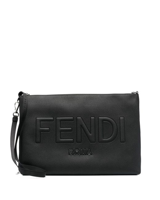 Fendi embossed-logo clutch bag