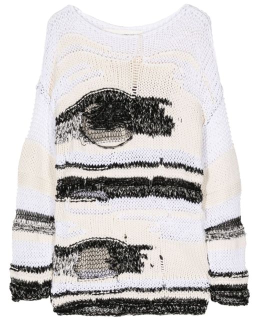 Isabel Benenato open knit cotton-linen blend jumper