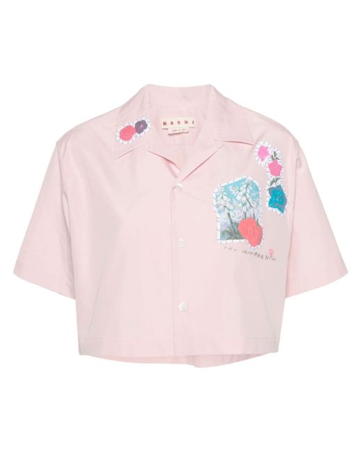 Marni floral-patch cropped shirt