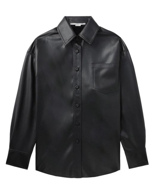 Stella McCartney chest-pocket faux-leather shirt