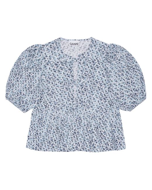 Ganni floral-print short-sleeve blouse