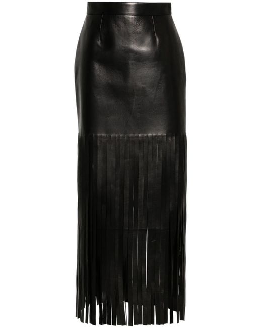 Alexander McQueen fringed leather maxi skirt