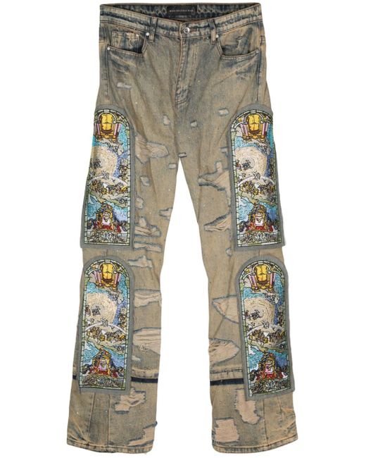 WHO Decides WAR Unfurled distressed-finish jeans