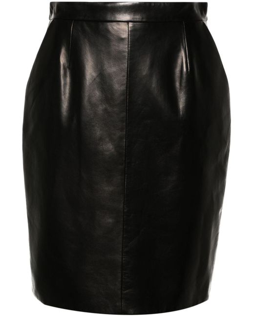 Saint Laurent mid-rise midi leather skirt