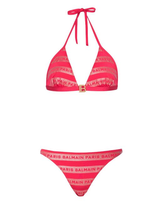 Balmain logo-print triangle bikini set