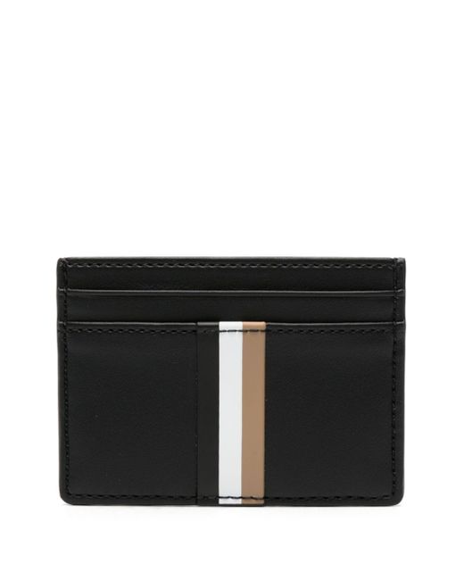 Boss stripe-detail leather cardholder