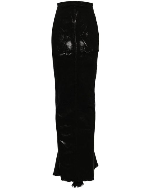 Rick Owens metallic finish maxi denim skirt