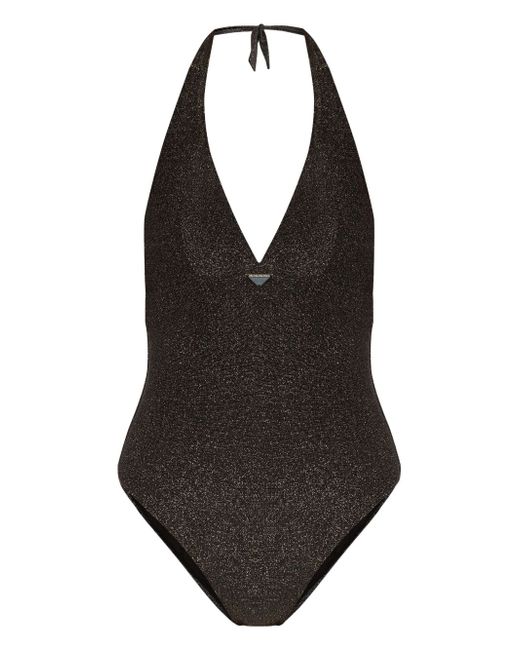 Emporio Armani logo-plaque metallic swimsuit