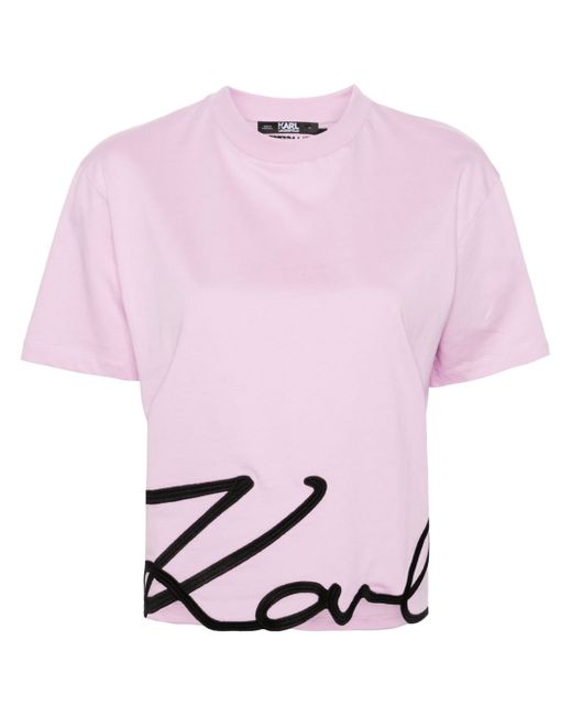 Karl Lagerfeld Signature-hem cotton T-shirt