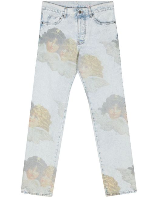 Fiorucci Angel-print mid-rise straight jeans
