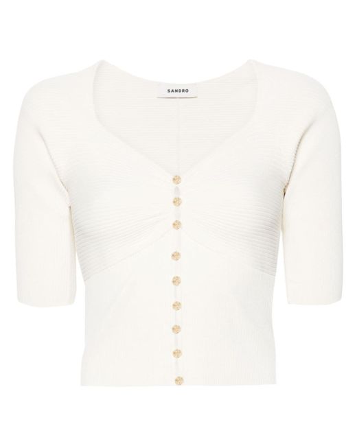 Sandro rose-buttons ribbed cardigan