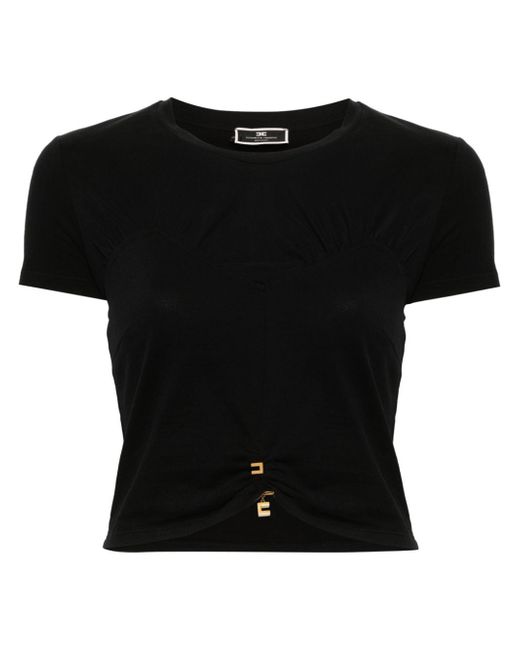 Elisabetta Franchi logo-pin cropped T-shirt