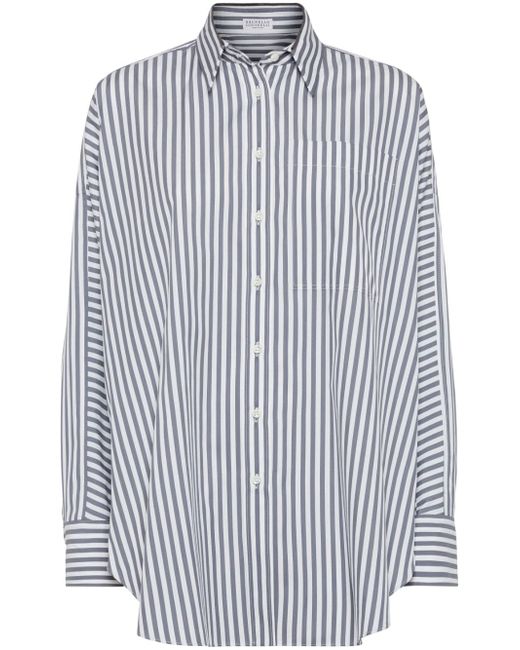 Brunello Cucinelli striped cotton-silk oversize shirt