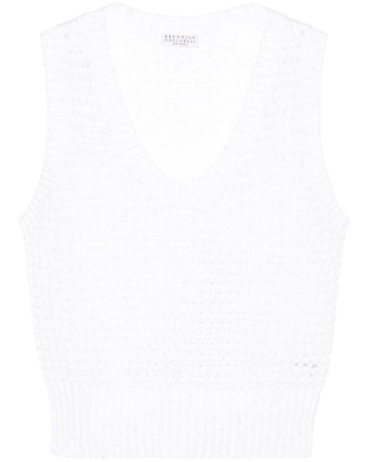 Brunello Cucinelli sequin-embellished open-knit top