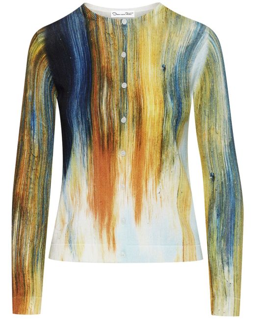 Oscar de la Renta Abstract Brushstroke-print cotton-blend cardigan