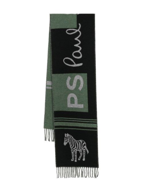 PS Paul Smith logo-intarsia fringed scarf