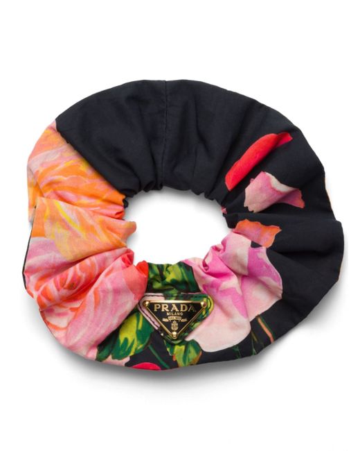 Prada triangle-logo floral-print scrunchie