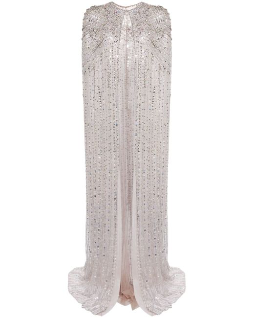 Jenny Packham Clara crystal-embellished cape gown