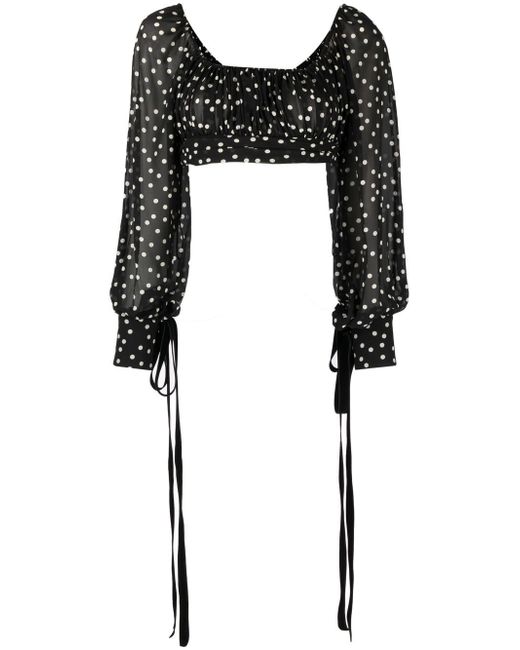 Saint Laurent cropped polka dot-print blouse