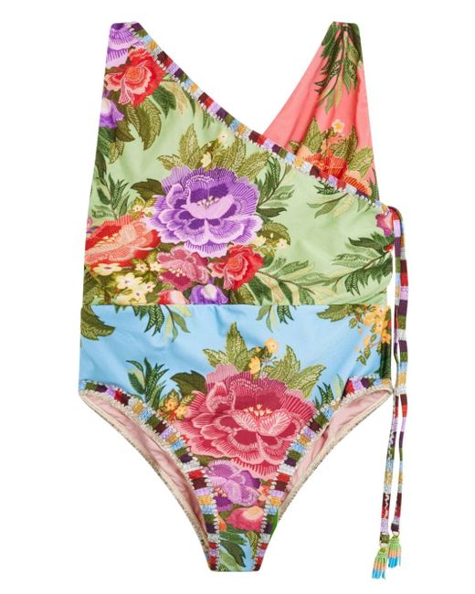 Farm Rio floral-print draped swimsuit