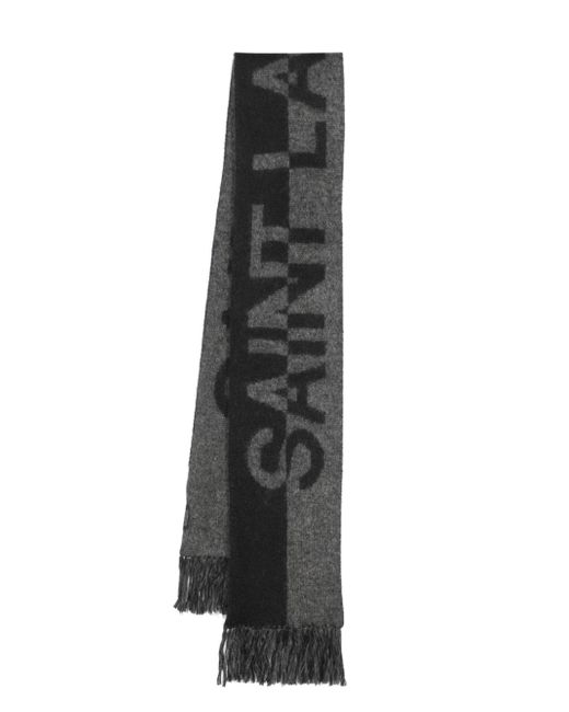 Saint Laurent logo-intarsia fringed scarf