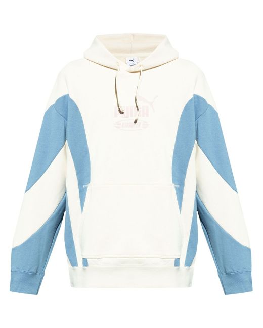 Puma panelled logo-print hoodie