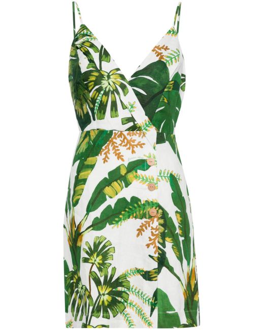 Farm Rio leaf-print linen minidress