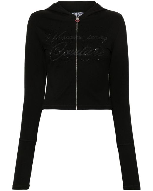 Versace Jeans Couture crystal-logo cropped hoodie