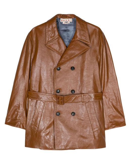 Marni belted double-breasted leather coat