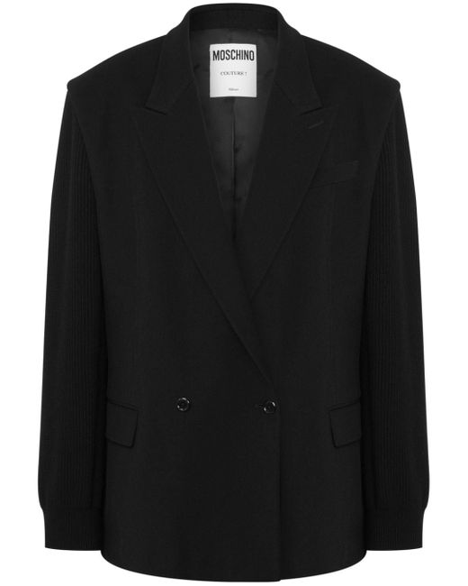 Moschino double-breasted knitted-sleeve blazer