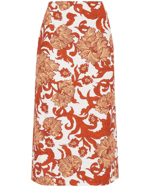 La Double J. floral-print high-waisted pencil skirt