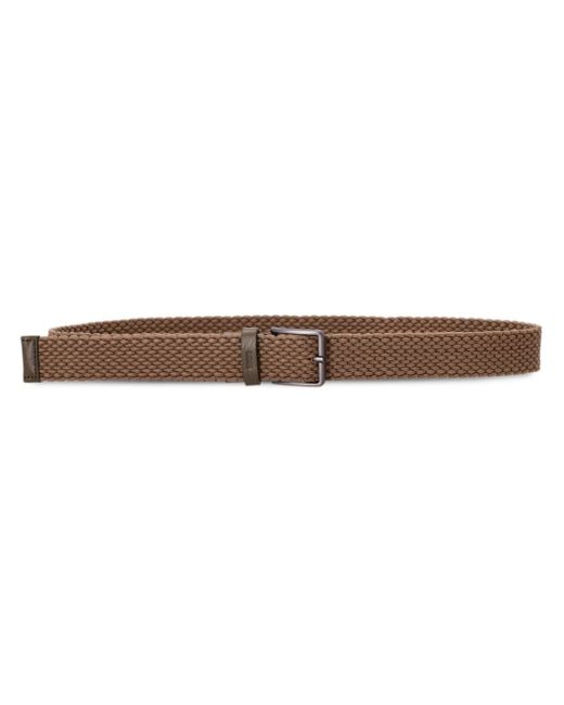Boss leather-trim woven belt