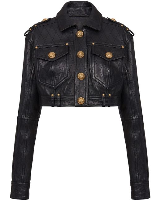 Balmain quilted leather cropped jacket
