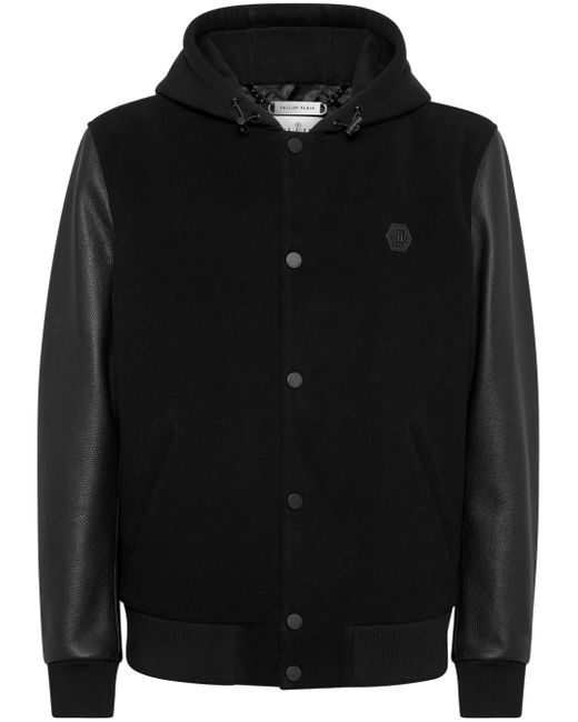 Philipp Plein logo-appliqué panelled hooded jacket