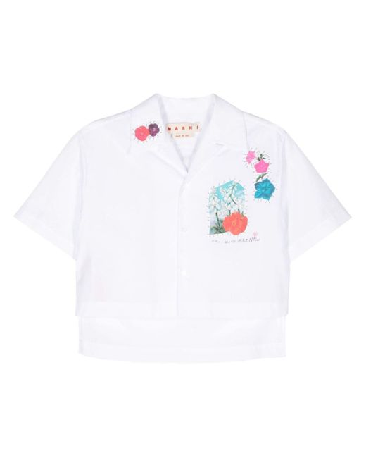 Marni floral-patch cropped shirt