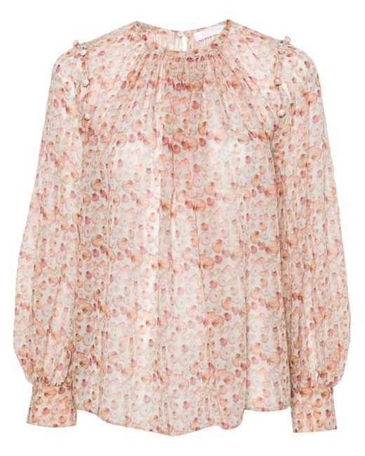 Chloé shell-print cold-shoulder blouse