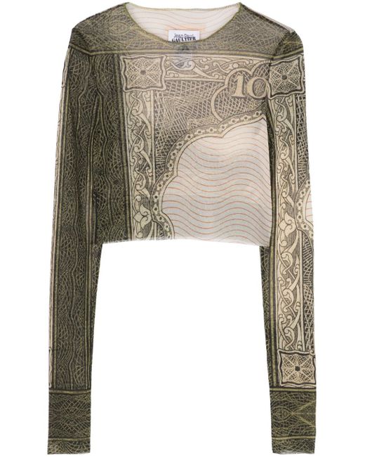 Jean Paul Gaultier cartouche-print cropped tulle T-shirt