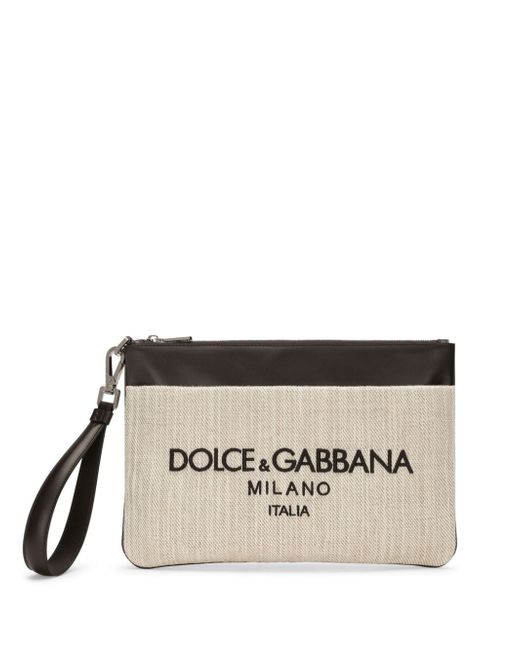 Dolce & Gabbana logo-embroidered canvas clutch bag