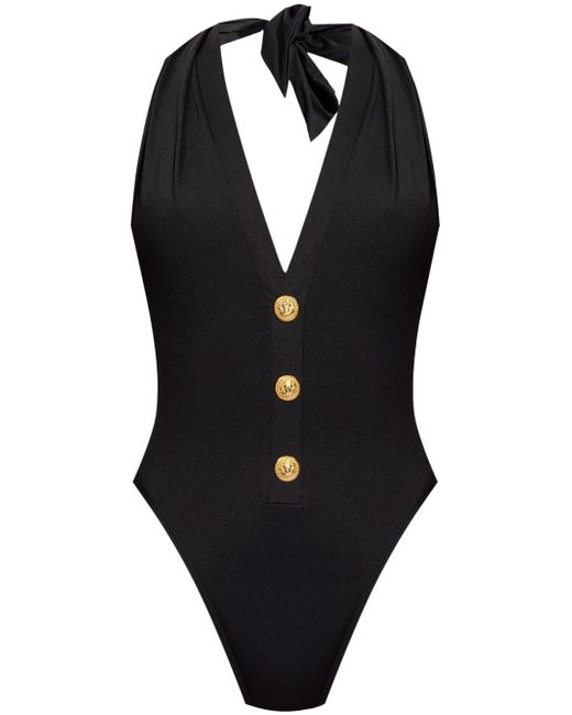 Balmain v-neck button detail swimsuit