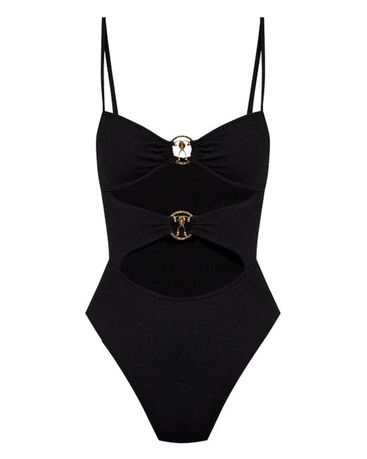 Moschino logo-plaque cut-out swimsuit
