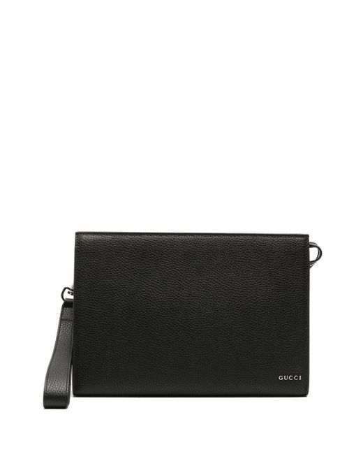 Gucci logo-lettering leather clutch bag