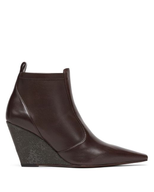 Brunello Cucinelli Monili wedge leather ankle boots