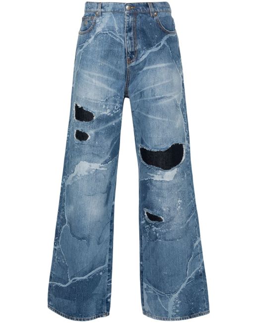 John Richmond ripped-details wide-leg jeans