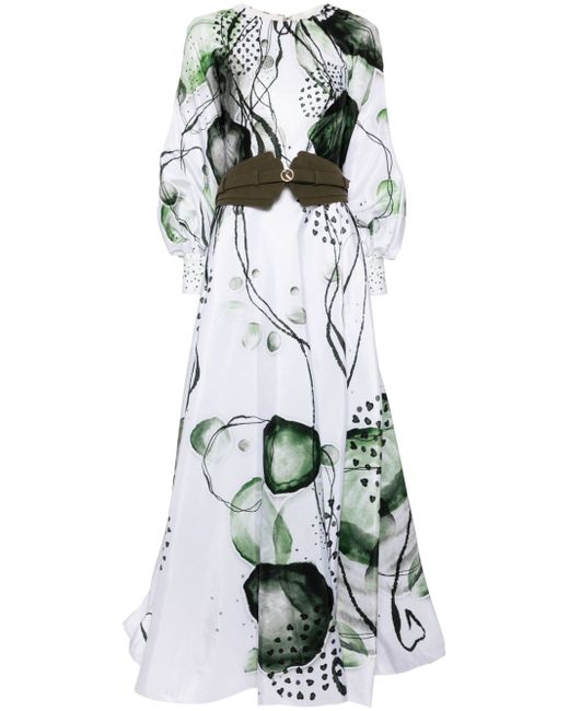Saiid Kobeisy graphic-print belted taffeta dress