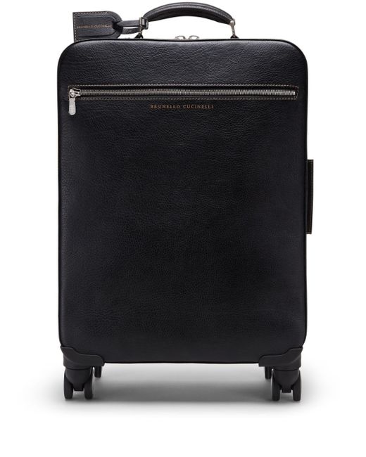 Brunello Cucinelli logo-embossed leather suitcase