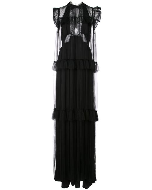 Vera Wang lace flared frill-trim dress