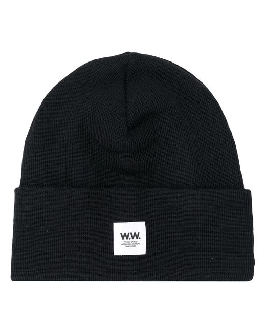 Wood Wood ribbed logo patch beanie hat