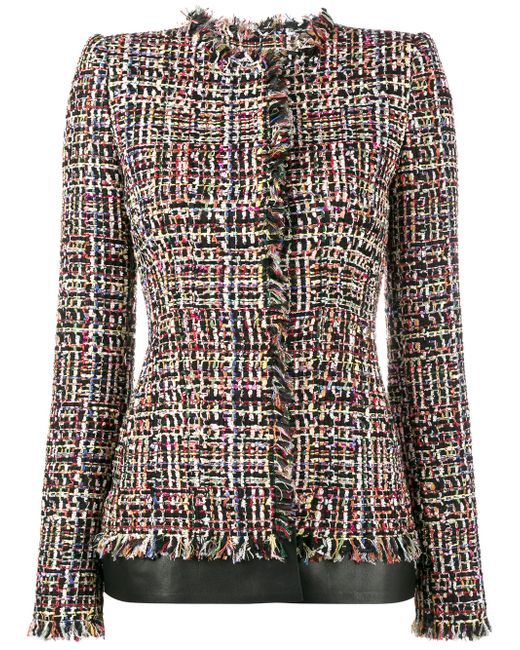 Alexander McQueen leather trimmed fitted tweed jacket
